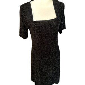 Y2k Black Cocktail Ultra Dress Size 12 Stretchy Glittery Evening